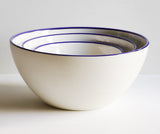 Handmade Porcelain Serving Bowls with Cobalt Blue Rim