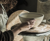 Handmade Serving Bowls with Cobalt Blue Line