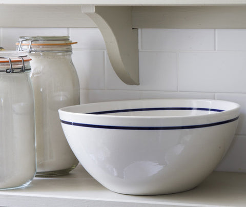 Handmade Serving Bowls with Cobalt Blue Line