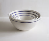 Handmade Serving Bowls with Cobalt Blue Line