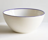 Handmade Porcelain Serving Bowls with Cobalt Blue Rim