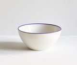 Handmade Porcelain Serving Bowls with Cobalt Blue Rim