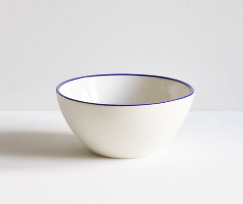 Handmade Porcelain Serving Bowls with Cobalt Blue Rim