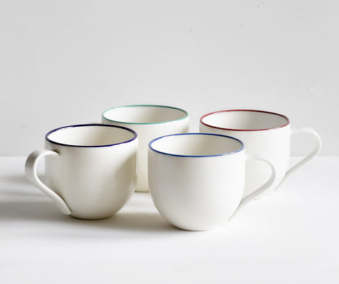 Handmade Porcelain Simple Mugs with Coloured Rim